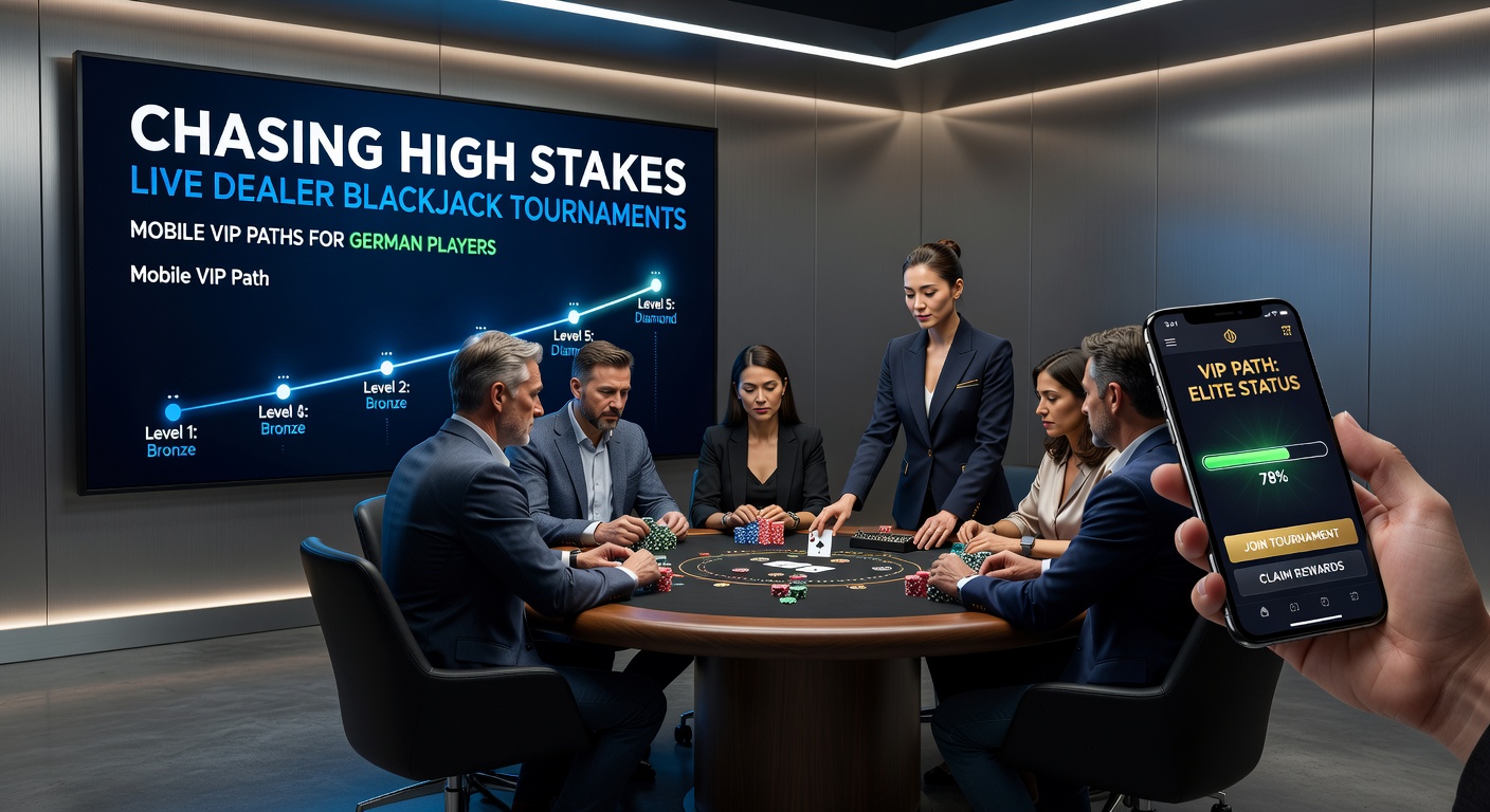 Mobile App mit VIP-Dashboard, Turnier-Leaderboard und Dealer-Stream auf Smartphone-Bildschirm für deutsche High-Roller