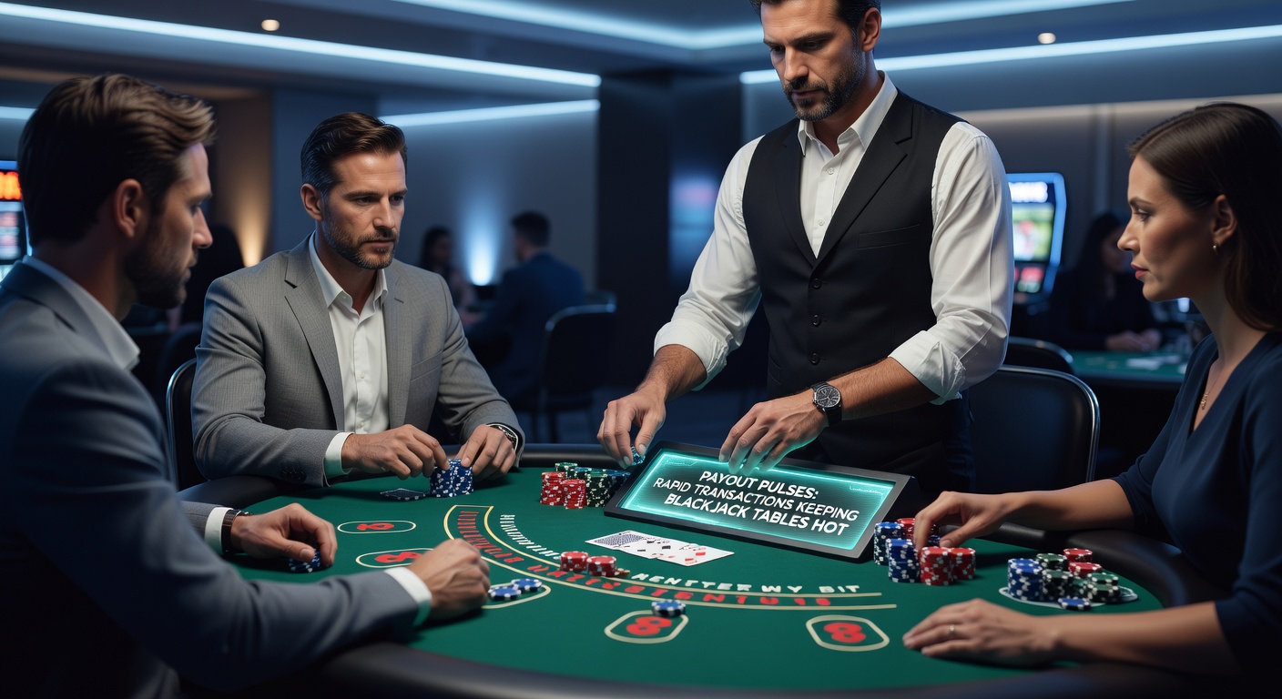 Nahaufnahme eines Smartphones mit Blackjack-App, das eine Echtzeit-Auszahlung anzeigt, umgeben von Karten und Chips